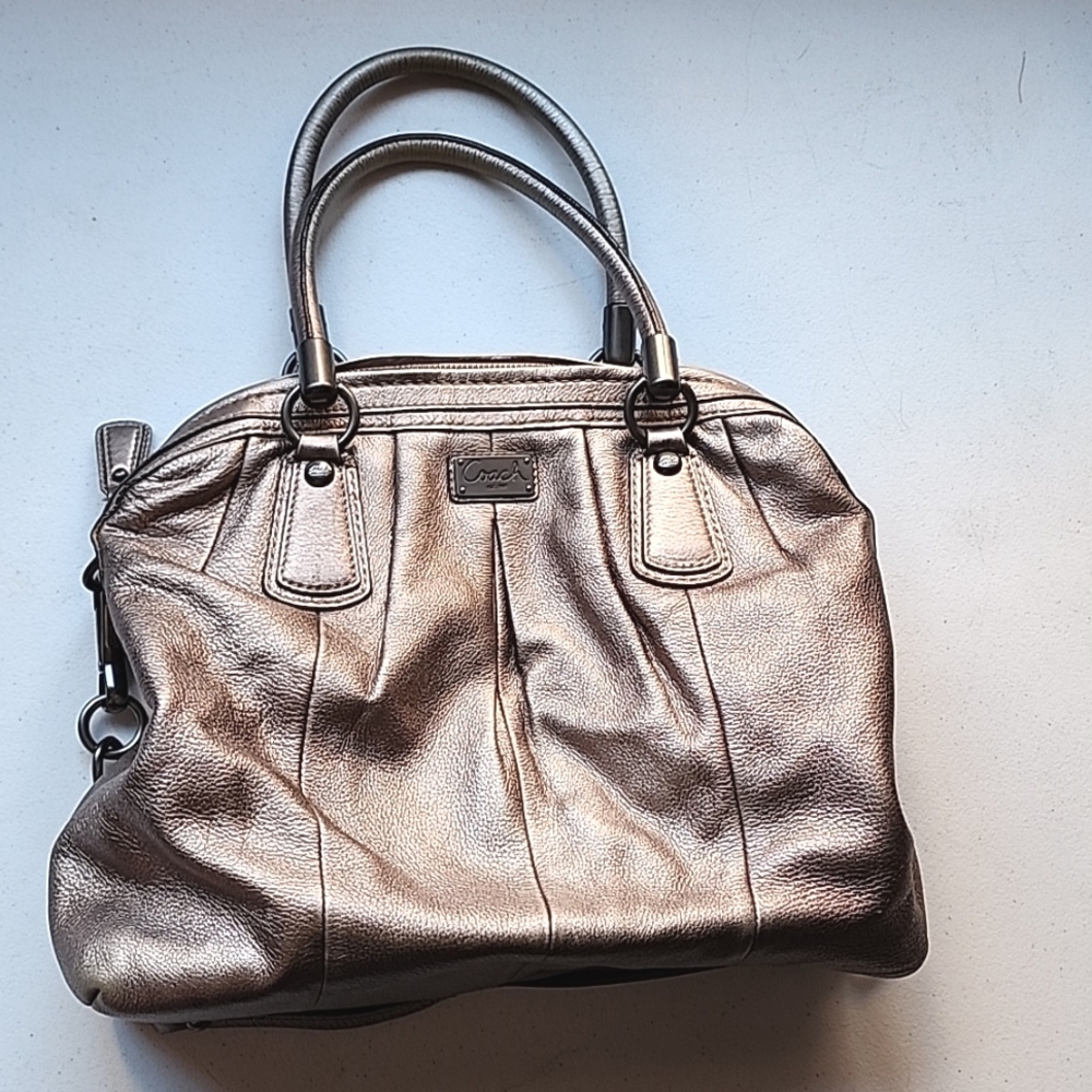 Coach Kristin Leather Bag Metallic Silver Large Convertible Tote